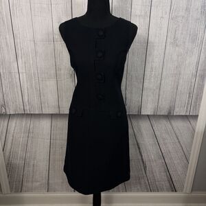 J McLaughlin Women's Size 12 Black Sheath Dress Buttons Sleeveless Preppy Career